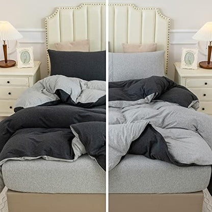  PURE ERA Jersey Knit Duvet Cover Set 100% T-Shirt Heather Cotton Super Soft Comfy Classic Striped Design, With Zipper Closure, Forest Green Stripe, Queen