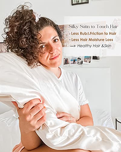  Satin Pillowcase For Hair And Skin - Super Soft Silk Pillowcase For Hair And Skin 2 Pack 20x30 Inches | Cooling Satin Pillowcases With Zipper | Satin Pillow Case Standard Size Queen