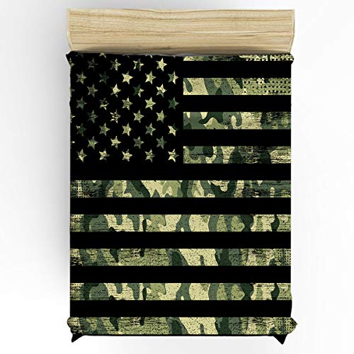  4 Pieces Bedding Sets, USA Flag Duvet Cover Set, Camouflage Themed,Include 1 Flat Sheet 1 Duvet Cover And 2 Pillow Cases, Full Size