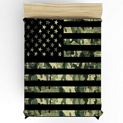  4 Pieces Bedding Sets, USA Flag Duvet Cover Set, Camouflage Themed,Include 1 Flat Sheet 1 Duvet Cover And 2 Pillow Cases, Full Size