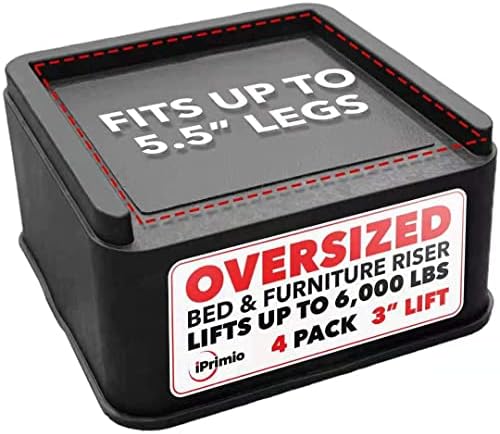  Oversized Bed Risers - Square, 3 Inch Lift, Heavy Duty, 4 Pack, Up To 6000lbs - Bed Raising Blocks, Furniture Risers - Safe, Sturdy Bed Lifts For College Dorm Rooms, Couches, Tables, Desks
