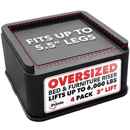  Oversized Bed Risers - Square, 3 Inch Lift, Heavy Duty, 4 Pack, Up To 6000lbs - Bed Raising Blocks, Furniture Risers - Safe, Sturdy Bed Lifts For College Dorm Rooms, Couches, Tables, Desks