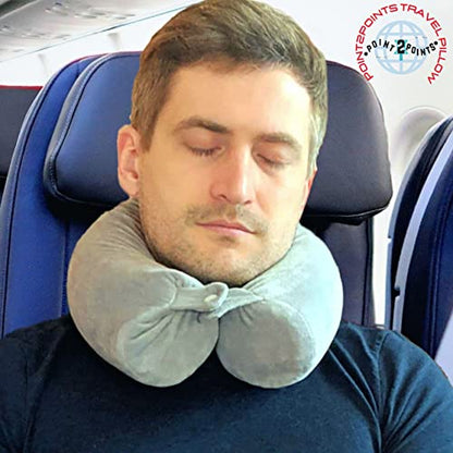  Point2Points Twist Memory Foam Travel Pillow - 100% Pure Memory Foam Neck Pillow With Comfortable & Machine Washable Cover, Neck Pillow For Travel Kit With Sleep Mask, Earplugs & Travel Bag