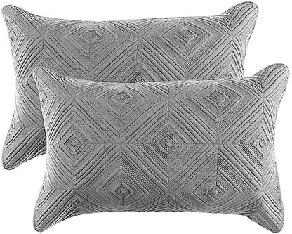  BOSOWOS Pillow Shams Standard Size Set Of 2, Ultra Soft Breathable Quilted Pillow Cases 20 X 26 Inches For Sleeping, Grey Big Round Standard 2Pack