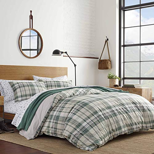 Eddie Bauer Home | Timbers Collection | 100% Cotton Soft & Cozy Premium Quality Plaid Duvet Cover Matching Shams, 3-Piece Bedding Set, Machine Washable, King, Evergreen , 104" X 88