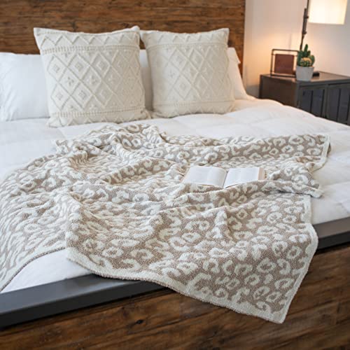 GENERIC Luxury Wild Leopard Throw Blanket - Super Soft Cozy Cable Knitted Throw Blanket, Plush Polyester Blanket, Reversible Chic Blankets, Sweet Dreams Design For Bed, Sofa, Chair, Couch, Travel (Beige)