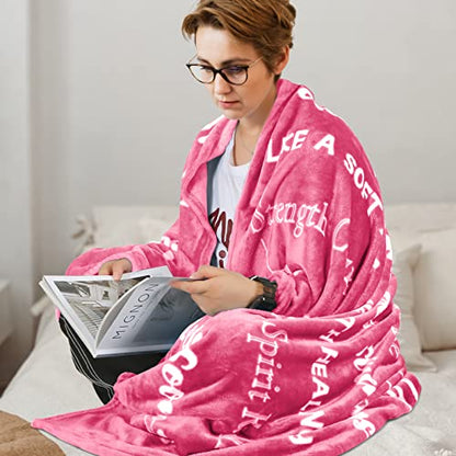  Breast Cancer Gifts For Women Fleece Healing Thoughts Blanket Super Soft & Warm Get Well Breast Cancer Blanket Sympathy Gift With Inspirational Positive Energy (50"x60", Pink)