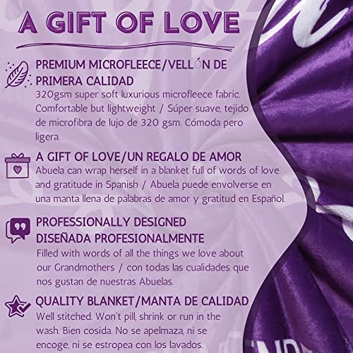  Mothers Day Gifts For Abuela In Spanish, Abuela Blanket, Feliz Dia De Las Madres, Regalos Para Abuela En Español For Birthday/Cumpleaños From Los Nietos, 60x50 Inches (Purple, Fleece)