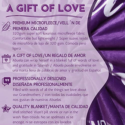  Mothers Day Gifts For Abuela In Spanish, Abuela Blanket, Feliz Dia De Las Madres, Regalos Para Abuela En Español For Birthday/Cumpleaños From Los Nietos, 60x50 Inches (Purple, Fleece)