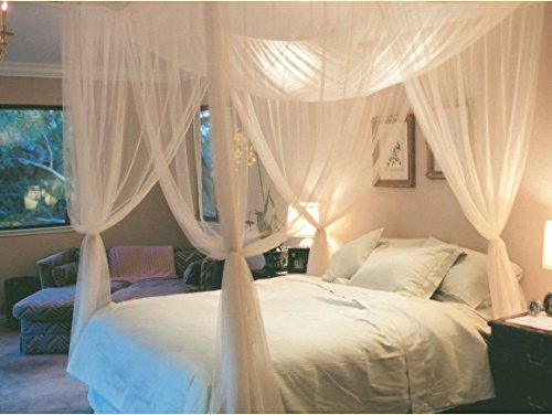  Yanglovele 4 Corner Post Bed Canopy Mosquito Net White Full Queen King Size Netting Bedding Large Size Small Hole