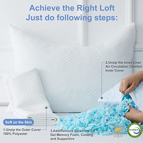  HomeMate Side Sleeper Pillow For Neck And Shoulder Pain Relief - Bed Pillows For Sleeping 19" X 26" Set Of 2 Adjustable Soft White Memory Foam Pillow Curved Bed Pillow With Removable Washable Cover