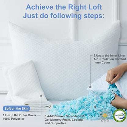  HomeMate Side Sleeper Pillow For Neck And Shoulder Pain Relief - Bed Pillows For Sleeping 19" X 26" Set Of 2 Adjustable Soft White Memory Foam Pillow Curved Bed Pillow With Removable Washable Cover