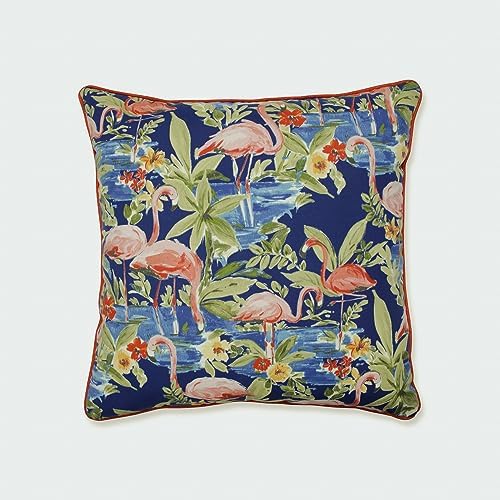  Pillow Perfect Tropic Floral Outdoor Throw Accent Pillow, Plush Fill, Weather, And Fade Resistant, Small Lumbar - 11.5" X 18.5", Blue/Green Botanical Glow, 2 Count