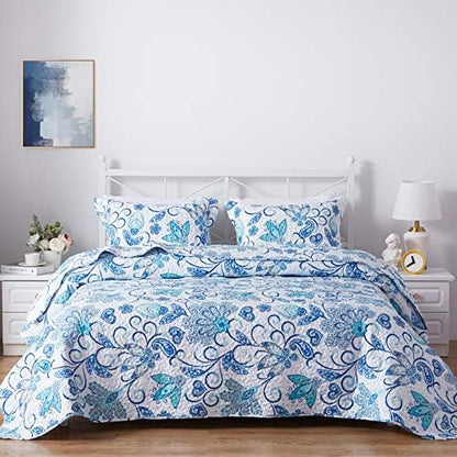  Quilt Set Twin Size, Lightweight Microfiber Soft Coverlet Reversible Quilted Pattern Summer Quilt Bedspreads Comforter Set For All Season, 2 Piece Includes 1 Quilt + 1 Sham