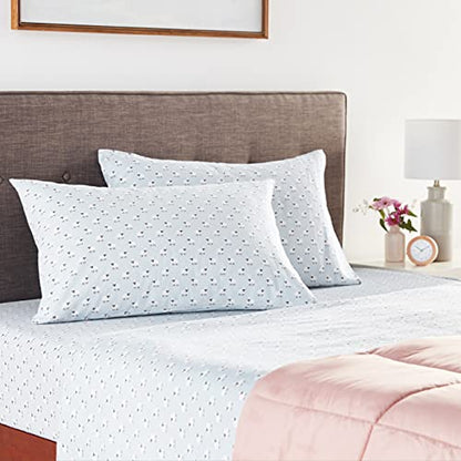  Flannel Sheet Set Cotton Soft Warm & Cozy Modern Chic With Elastic Deep Pockets, Queen, Sheep Light Blue