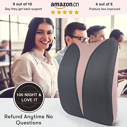  Lumbar Support Pillow For Office Chair Back Cushion - Improve Posture While Sitting For Back Pain Relief - Memory Foam Cushion Design For Computer, Desk, Car, Gaming, Couch, Recliner With Mesh Cover