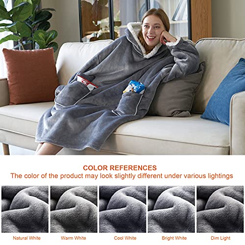  Wearable Blanket Hoodie For Adults, Hoodie Blanket With Pockets And Sleeves Sweatshirt Blanket For Men And Women - Grey Regular Standard