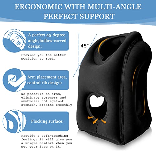  YEEPEC Inflatable Travel Pillows For Airplanes, Neck Support Travel Pillow For Sleeping Airplanes/Trains/Cars/Office Napping With Free Eye Mask, Earplugs