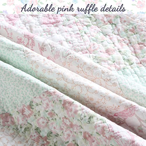  Cozy Line Home Fashions 100% Cotton Real Patchwork Floral Pink Rose Shabby Chic Girly Reversible Quilt Bedding Set, Coverlet Bedspread (La Rosa Rêve, King - 3 Piece)
