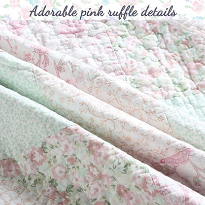  Cozy Line Home Fashions 100% Cotton Real Patchwork Floral Pink Rose Shabby Chic Girly Reversible Quilt Bedding Set, Coverlet Bedspread (La Rosa Rêve, King - 3 Piece)
