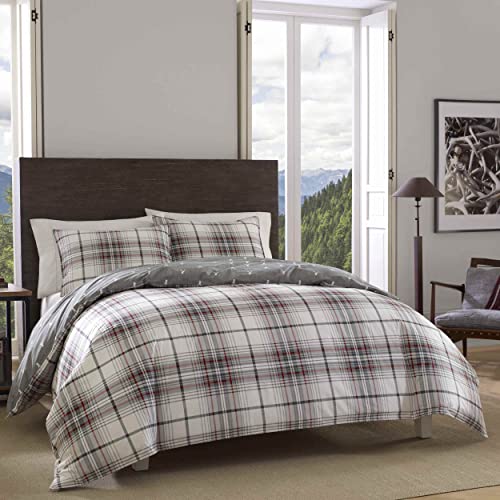 Eddie Bauer - King Duvet Cover Set, Cotton Reversible Bedding With Matching Shams, Plaid Home Decor For All Seasons (Alder Charcoal/Red, King)