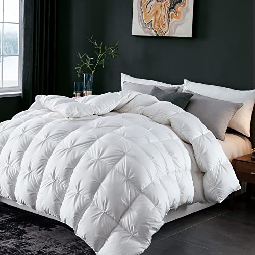  Premium Goose Down Comforter Queen Size, Thick Goose Feather Down Comforter For Winter With Ultra-Soft Cotton Cover, 44 Oz Fluffy Down Duvet Insert With Storage Bag (90x90)