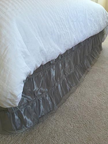  Royalty 3 Layer Organza & Satin Easy Fit Bed Dressing Waterfall Bed Skirt Dust Ruffle, Bed Skirt (Twin-Full, Lavender)