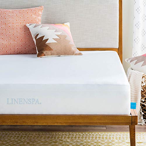  INENSPA 3 Inch Gel Infused Memory Foam Twin Mattress Topper & Premium Smooth Fabric Mattress Protector-100% Waterproof-Hypoallergenic-Vinyl Free Protector, Twin, White