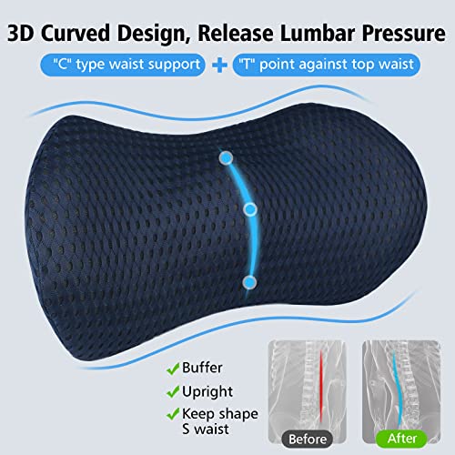  BUILOG Lumbar Support Pillow For Office Chair,Car Seat Lower Back Support Memory Foam,Lower Back Pain Relief Lumbar Pillow For Sleeping Rest,Travel,Couch