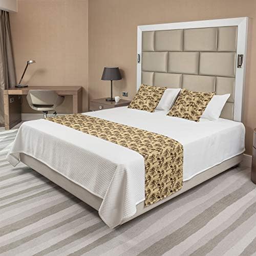  Ambesonne Navy Bed Runner Set, Under The Sea Atlantic Ocean Inspired Tangled Boat Ship Marine Image Print, Decorative Bedding Scarf And 2 Pillow Shams For Hotels Homes, King, Navy Blue