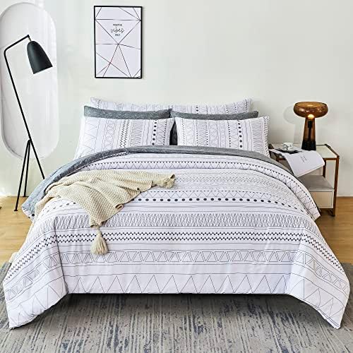  RYNGHIPY Striped Boho Bed Comforter Set Full Size Sage Green, 8Pcs Geometric Bohemian Bed In A Bag Down Alternative Comforter Bedding Set (Sage Green,Full Size)