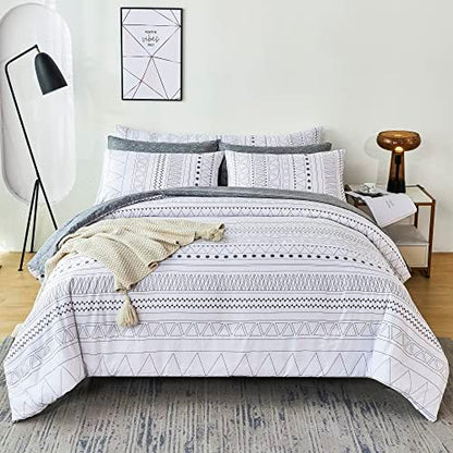  RYNGHIPY Striped Boho Bed Comforter Set Full Size Sage Green, 8Pcs Geometric Bohemian Bed In A Bag Down Alternative Comforter Bedding Set (Sage Green,Full Size)