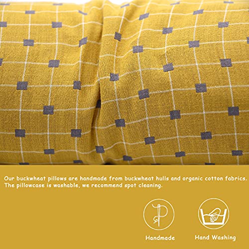  Edomi Buckwheat Neck Roll Pillow - Cervical Bolster Pillow Cylinder Lumbar Support Hard Round Side Sleeping Pillow For Shoulder Pain Buckwheat Hulls Fill (16x4 Inch, Yellow)