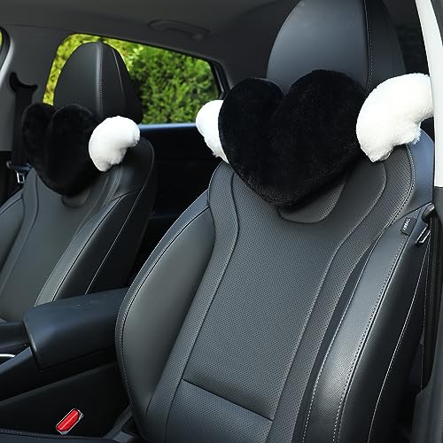  2 Pack Heart Shaped Cute Car Headrest Pillow With Angel Wings - Comfortable Soft Head Rest Cushion Kawaii Car Accessories Neck Pillow For Driving Travelling Office Home Decor - Black Love Heart