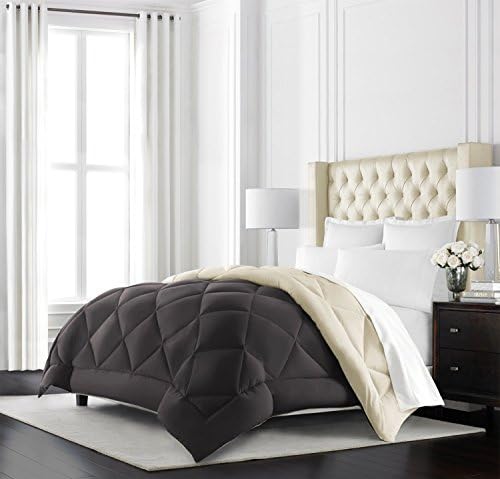  Beckham Hotel Collection Goose Down Alternative Reversible Comforter - All Season - Premium Quality Luxury Comforter - King/Cal King - Grey/Black