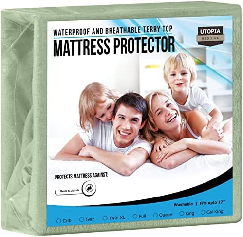  Premium Waterproof Terry Mattress Protector Twin 200 GSM, Mattress Cover, Breathable, Fitted Style With Stretchable Pockets (White)