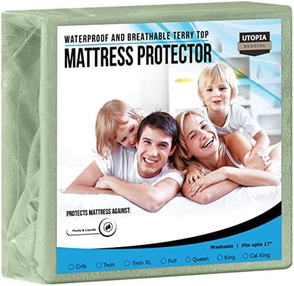  Premium Waterproof Terry Mattress Protector Twin 200 GSM, Mattress Cover, Breathable, Fitted Style With Stretchable Pockets (White)