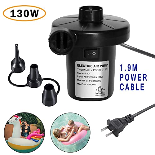  Electric Air Pump With 3 Nozzles, Portable Pump For Inflatables Couch, Pool Floats, Swimming Ring, Air Mattress Beds, Inflator/Deflator Pumps, 110V AC/60Hz 130W