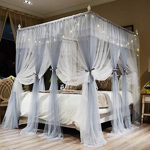  4 Corners Post Canopy Bed Curtain For Girls & Adults - Royal Luxurious Cozy Drapes - Cute Princess Bedroom Decoration Accessories (White, 59" W X 78" L, Full/Queen)