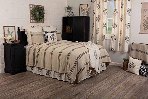  Mill House Stripe Black Queen Coverlet Bedspread, 94" L X 94" W, Oversized Woven Blanket, Farmhouse Primitive Grain Sack Stripe Bedding, Beige & Black