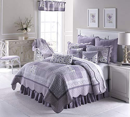  Twin Bedding Set - 2 Piece - Lavender Rose Cotton Contemporary Quilt Set With Twin Quilt And One Standard Pillow Sham - Machine Washable