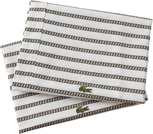  Lacoste 100% Cotton Percale Pillowcase Pair, Graphic Stripe Print, Dark Grey, Standard