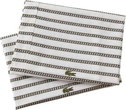  Lacoste 100% Cotton Percale Pillowcase Pair, Graphic Stripe Print, Dark Grey, Standard
