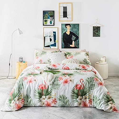  SUSYBAO Vintage Floral Duvet Cover King 100% Egyptian Cotton Garden Botanical Duvet Cover 3 Pieces Set 1 White Flower Duvet Cover With Zipper Ties 2 Pillowcases Luxury Ultra Soft Retro Plant Bedding