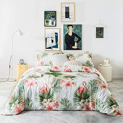  SUSYBAO Vintage Floral Duvet Cover King 100% Egyptian Cotton Garden Botanical Duvet Cover 3 Pieces Set 1 White Flower Duvet Cover With Zipper Ties 2 Pillowcases Luxury Ultra Soft Retro Plant Bedding