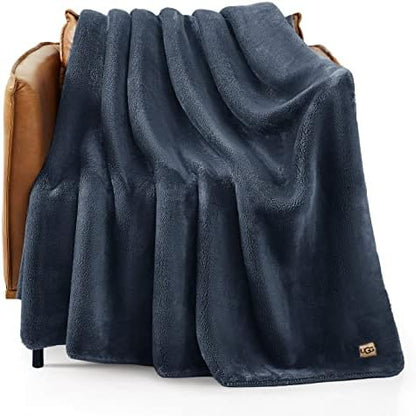 Ugg 11063 Whitecap Plush Flannel Oversized Reversible Fleece Throw Blanket Lightweight Comfortable Cozy Hotel Style Home Decor Soft Luxurious Blanket For Living Or Bed Room, 70 X 50-Inch, Denim
