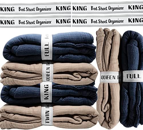 ECOHomes Bed Sheet Organizer And Storage Label Bands | Sheets Set Organizers For Linen Closet - Elastic Bedding Sheet Keepers Straps For Foldable Bedsheet, Pillow Case, Duvet (King 4PCs Pack | Cream)