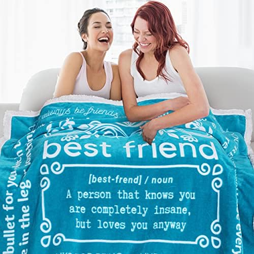  Unny Best Friend Birthday Gifts For Women, Best Friend Blanket, Unique Friendship Fun Gag Quotes For Bestie, BFF, Long Distance 60x50 Inches (Grey, Fleece)
