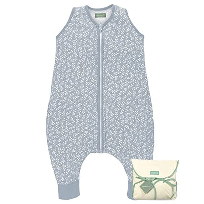  Molis & Co Toddler Sleeping Sack 2T, Breathable Muslin Baby Sleeping Bag 18-36 Months, 0.5 TOG Lightweight Unisex Toddler Wearable Blanket, Blue And Beige