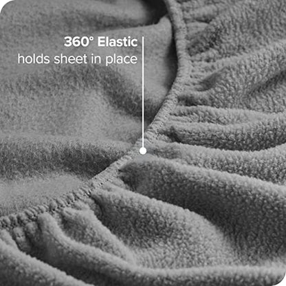  Bare Home Super Soft Fleece Sheet Set - Twin Extra Long Size - Extra Plush Polar Fleece, No-Pilling Bed Sheets - All Season Cozy Warmth (Twin XL, Grey)